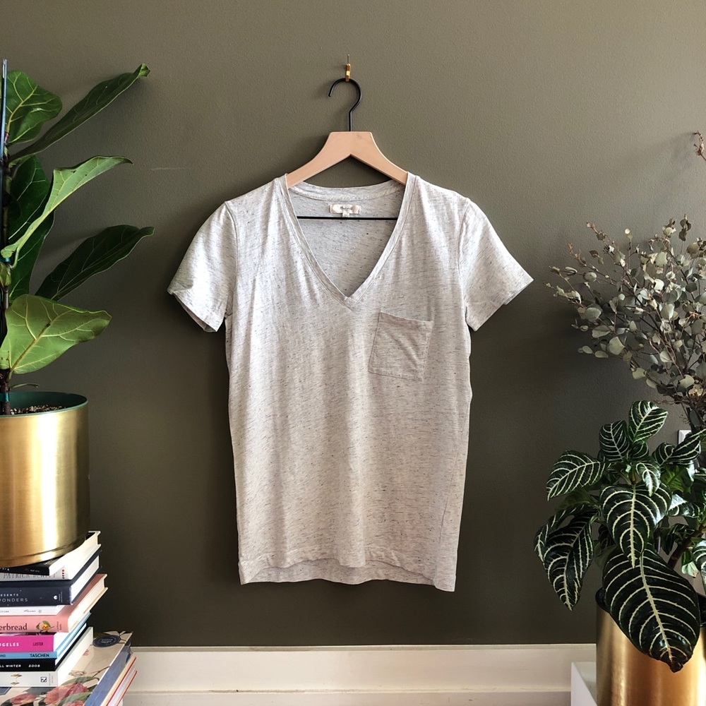 Madewell Light Grey Cotton V-Neck Pocket Tee